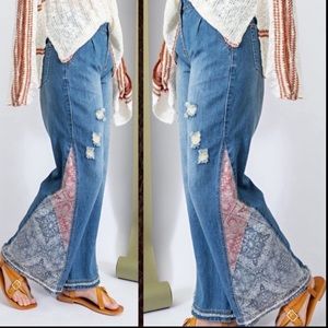 Patchwork Flare Wide Leg Light Washed Jeans